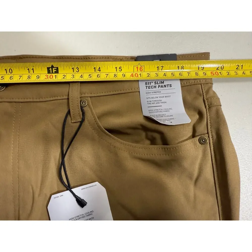 NWT Levi’s 511 Slim Tech Pants Mens 38x32 Brown Walnut High Stretch Performance